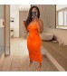 Women’s Sexy Sleeveless Bodycon Dresses Summer Spaghetti Strap Cut Out Knitted Club Maxi Dresses