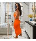 Women’s Sexy Sleeveless Bodycon Dresses Summer Spaghetti Strap Cut Out Knitted Club Maxi Dresses