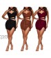 Women's Two Pieces Outfits Sexy Skirt Sets Halter Crop Top Ruched Bodycon Dress Velvet for Summer Party Beach