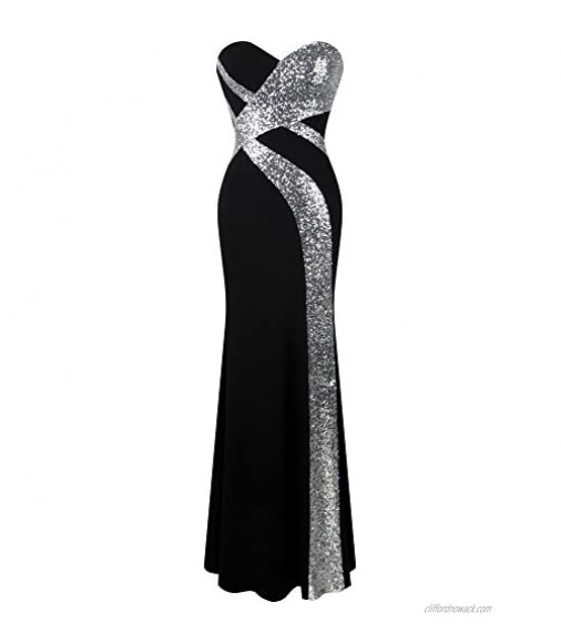 Angel-fashions Women's Strapless Sweetheart Criss-Cross Classic Black White Evening Dress