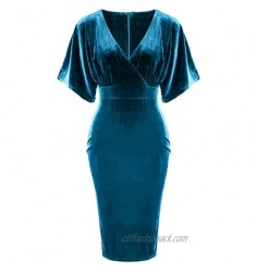 GownTown 1950s Style Butterfly Sleeve Velvet Pencil Dress