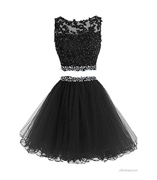 Henglizh Short Lace Appliques Beaded Two Pieces Prom Dress Homecoming Dresses