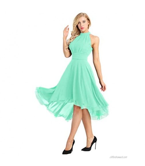 inlzdz Women's Halter Chiffon Asymmetrical High Low Short Country Bridesmaid Dresses Prom Homecoming Dress