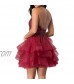 LeoGirl Womens Lace Illusion Short Prom Dress Junior Sweet Ruffled Ball Gown