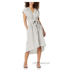 Max Studio Women's Striped V-Neck Tie Waist A-line Dress