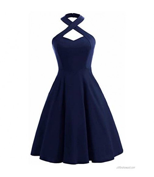 Samtree Halter Dress for Women Vintage Fit and Flare Swing Cocktail Party Dresses