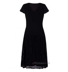 VIJIV Womens Black 1920s Lace Flapper Dresses V Neck Roaring 20s Gatsby Dress with Sleeves