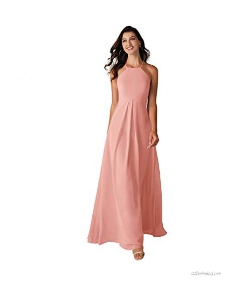 Alicepub Halter Chiffon Bridesmaid Dresses Long Formal Party Dress for Women with Keyhole Back