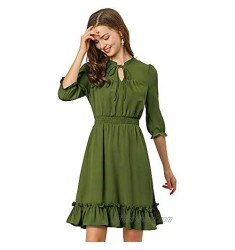 Allegra K Women's Ruffle Hem 3/4 Sleeve A-Line Smocked Short Chiffon Dress