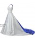 APXPF Women's V Neck Satin Embroidery Wedding Dress for Bride Chapel Train