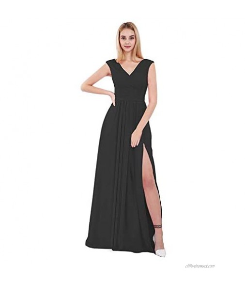 BenBoer Women's V Neck Bridesmaid Dresses Long A-Line Formal Evening Gown Chiffon Skirt with Slit