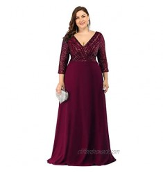 Ever-Pretty Women's Deep V-Neck Sparkle Plus Size Evening Dress with Long Sleeves 0751-PZ