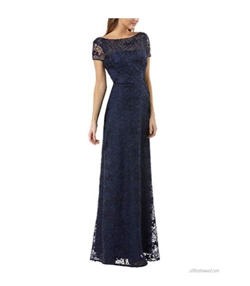JS Collections Women's Embroidered Illusion Gown