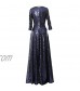 MACloth Mother of Bride Long Dresses 3/4 Sleeves Sequin Evening Gown Wedding