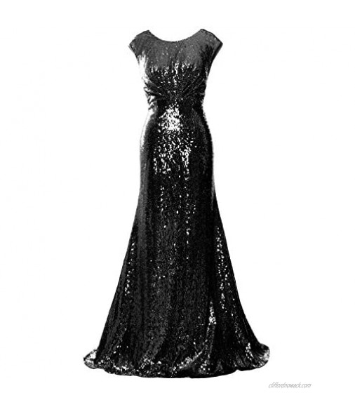 MACloth Women Mother of Bride Dresses Cap Sleeves Sequin Bridesmaid Formal Gown