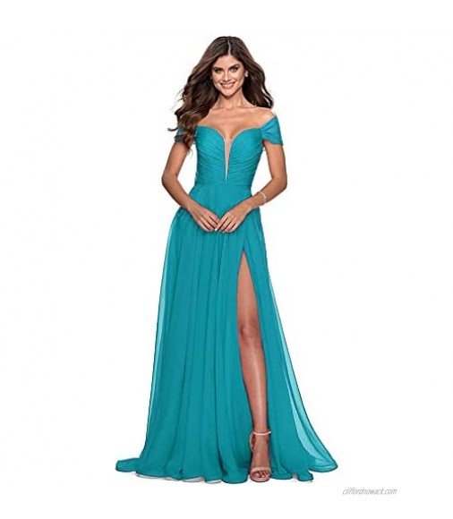 Off The Shoulder Bridesmaid Dresses Chiffon Split Pleated A line Long for Women Formal 2021