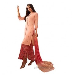 Peach Silk Georgette Indian Embroidered Parallel Salwar Kameez Muslim Dress 4245B