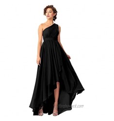 SHYijia Women's One Shoulder Bridesmaid Dress Hi Low Chiffon Pleated Formal Evening Gown with Pockets
