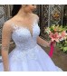 Tianzhihe Long Sleeve Crystal Beaded Ball Gown Wedding Dress for Bride Lace Applique Bridal Gown