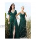 V Neck Bridesmaid Dresses Chiffon with Sleeves Long A Line Split Formal Gown
