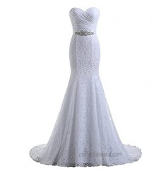 Womens Formal Strapless Sweetheart Mermaid Wedding Dress Long Lace Beaded A-Line Bridal Party Gown