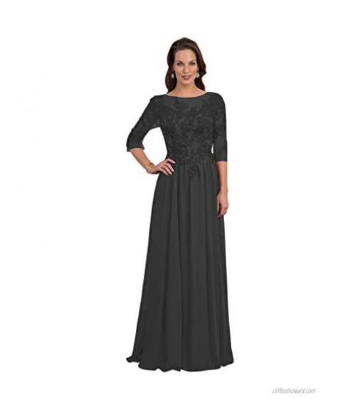 Women's Half Sleeves A Line Mother of The Bride Dress with Pockets Lace Evening Formal Gown
