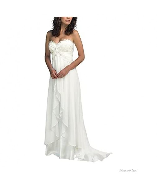 Women's Lace Ruffled Wedding Dresses Chiffon Floor Length Strapless Bridal Gowns