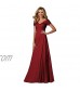 Women's V-Neck Lace Appliques Mother of The Bride Dress Beaded Chiffon Evening Gown with Sleeves