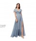 YUSHENGSM Women's A Line V Neck Bridesmaid Dresses Long Ruffle Sleeves Chiffon Formal Evening Gown with Slit
