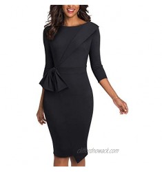 HOMEYEE Women Vintage Bow Scoop Neck Business Party Bodycon Dress B545