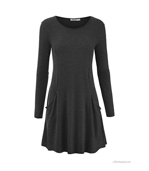 Lock and Love Women's Premium Soft French Terry Long Sleeve Crew Neck Casual Dress with Pockets