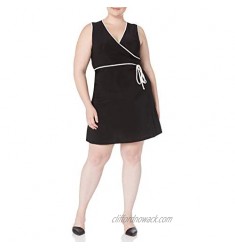 Star Vixen Women's Plus-Size Sleeveless Fauxwrap Dress with Piping