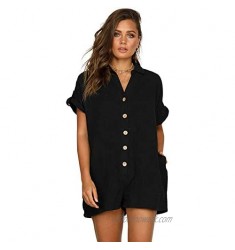 GGUHHU Womens Summer Casual Loose Fit Button-Down V-Neck Short Playsuit Rompers