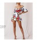 LIAOPUFUS Women's Summer Floral V Neck Mini Jumpsuit Off Shoulder Dress Floral Print Rompers