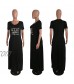 OLUOLIN Women's Casual Letter Print Long Sleeve Bowknot Sides Slit Loose Long T-Shirt Maxi Dress