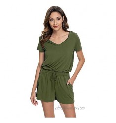 Roselux Women's Summer Short Sleeve Jumpsuit Casual Romper Playsuit with Pockets
