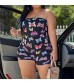 Women Sexy Strapless Jumpsuit Off Shoulder Butterfly Print Bodysuit Pajamas Tube Top Romper Plus Size Y2K Playsuit