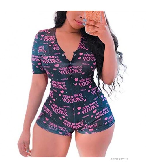 Womens V Neck Shorts Romper One Piece Floral Bodycon Jumpsuit Short Sleeve Bodysuit Pajama Overall Summer Clothes Home Wear
