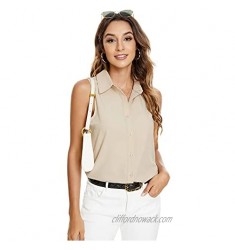 Atnlewhi Womens Button Down Shirts Sleeveless Basic Casual Solid Summer Blouse Tops