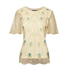 BABEYOND 1920s Beaded Evening Top Gatsby Sequined Tunic Top Art Deco Peacock Embellished Blouse Shirts Flapper Accessories