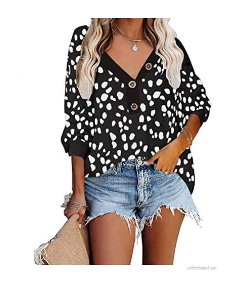 BTFBM Women Waffle Knit Shirts V-Neck Long Sleeve Casual Slouchy Loose Blouses Plain Faux Button Lightweight Pullover