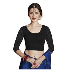 Crazy Bachat Women's Readymade Indian Designer 3/4 net Stretchable Blouse for Saree Crop Top