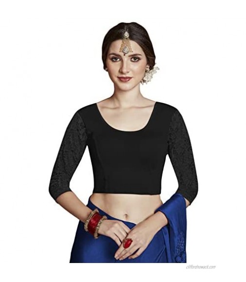 Crazy Bachat Women's Readymade Indian Designer 3/4 net Stretchable Blouse for Saree Crop Top