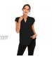 Famulily Womens Split V Neck Cap Sleeve Tops Frill Trim Elegant Work Office Blouse Shirts