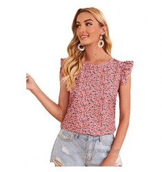 MakeMeChic Women's Short Sleeve Casual Floral Print Blouse Tops