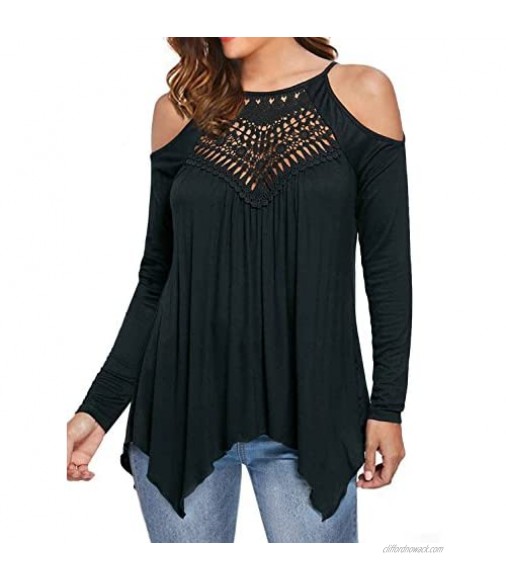 MIHOLL Women's Casual Tops Lace Off Shoulder Long Sleeve Loose Blouse Shirts