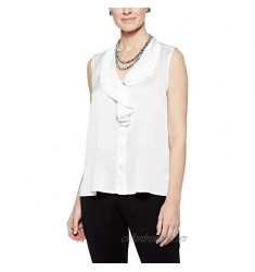 MISOOK Waterfall Ruffle Crepe de Chine Blouse - Sleeveless  Pullover  Unlined  100% Polyester | White