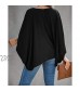 QUNNDY Women's Casual Sweet Cute V Neck Oversize Shirt Top Chiffon 3/4 Batwing Sleeve Loose Blouse