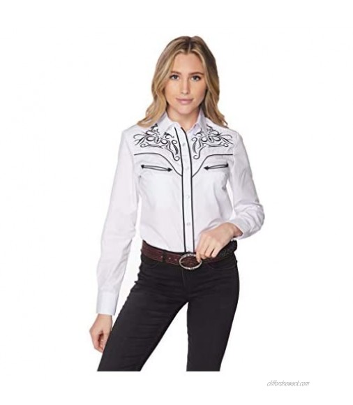 RCCO RODEO CLOTHING COMPANY Women's Embroidered Western Inspired Long Sleeves Button Down Dress Shirt