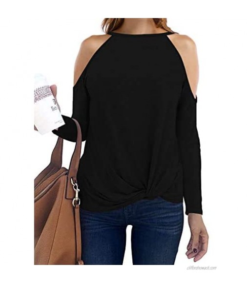 Sarin Mathews Womens Halter Neck Tops Cut Out Shoulder Shirts Casual Tunic Long Sleeve Twist Knot Blouses